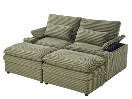 Convertible Loveseat Sofa With Storage, USB Ports, Cup Holders
