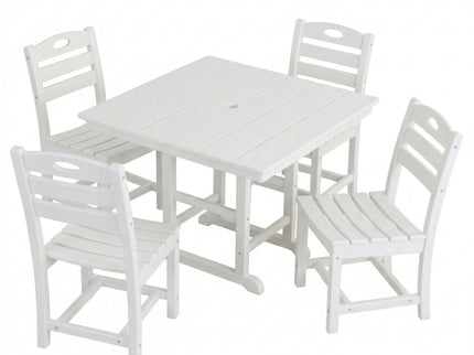 Outdoor Patio Dining Set, Square Table With Umbrella Hole And Armless Chairs