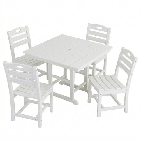 Outdoor Patio Dining Set, Square Table With Umbrella Hole And Armless Chairs