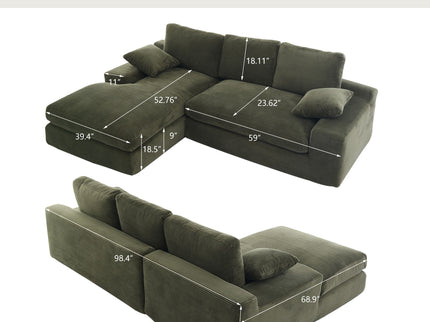 Compressed Sofa With 3 Back Cushions, 2 Throw Pillows