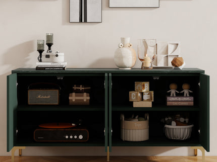 Modern Wood Sideboard Cabinet With Carved Door Panels, Adjustable Shelves, And Sturdy Metal Legs
