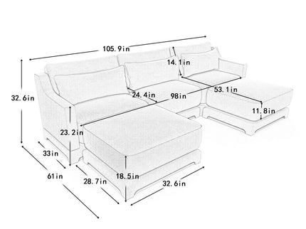 Stylish Sofa With Ottoman And Lumbar Pillows, Ergonomic Design