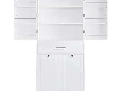 Freestanding Bathroom Storage Cabinet With Doors, Drawers, And Tilt Out Laundry Hamper - White