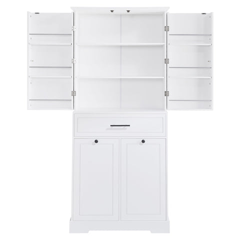 Freestanding Bathroom Storage Cabinet With Doors, Drawers, And Tilt Out Laundry Hamper - White