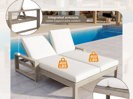 Outdoor Double Lounge Chair With 5 Position Adjustable Backrest