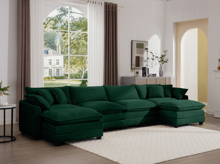 Modern Modular Cushion Sofa With Ottoman, Low Back, Deep Seating Sofa Set