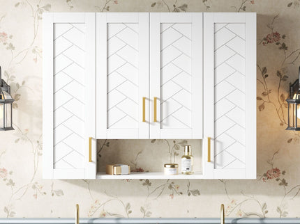 Wall Mounted Medicine Cabinet With 5 Adjustable Shelves, Exquisite Carving - White