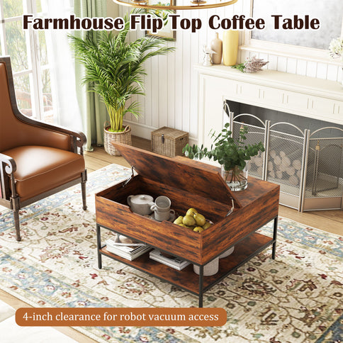 Flip-Top Coffee Table With Storage Lift-Top Design With Hidden Compartment - Black