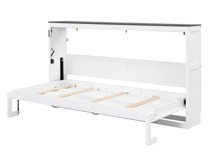 Murphy Bed With LED Light, Foldable Wall Bed Cabinet