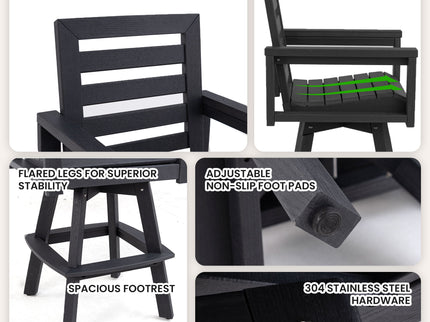 Outdoor Swivel Bar Chair, Ladderback With Wide & Thickened Frame