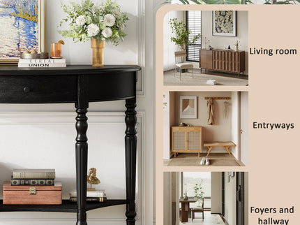 Half Moon Console Table With Drawer & Shelf