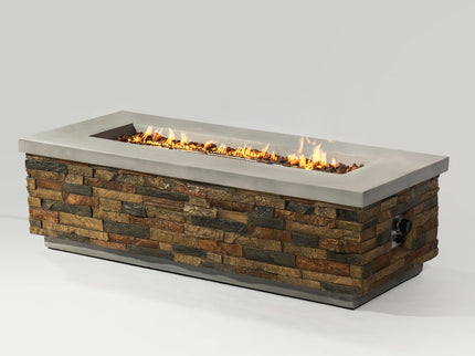 Propane Gas Fire Pit Table, 60000 Btu Rectangular For Outside Patio - Sandstone