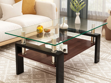 Modern Rectangular Coffee Table With Tempered Glass Top Layer, Table For Living Room - Transparent