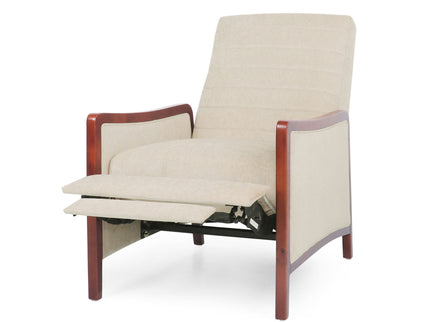 Mid Century Modern Fabric Channel Stitch Wood Pushback Recliner