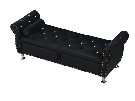 Storage Bench With Crystal Buttons And 1 Pillow For Bedroom