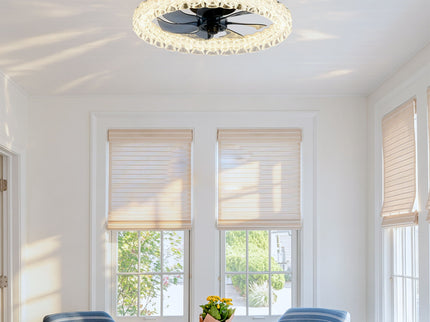 LED Light Source And Remote Control, 3000 - 6500K Dimmable Flush Mount LED Fan Light, 6 Speeds, Quiet DC Motor - Matte Black