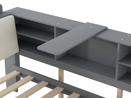 Platform Bed With Trundle, Shelves, And Storage Headboard