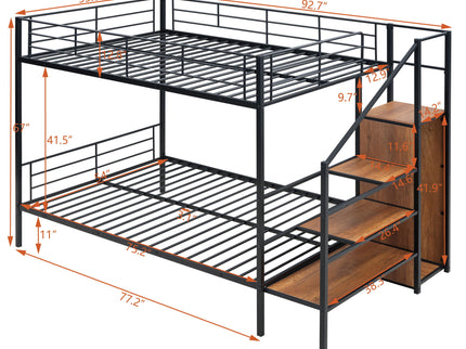 Bunk Bed With Lateral Storage Ladder And Wardrobe