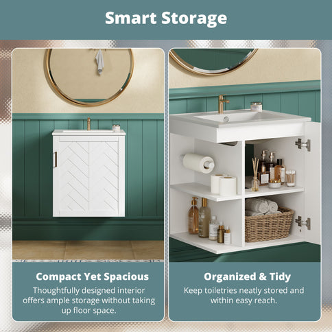 Modern Wall Mounted Bathroom Cabinet With Side Shelf And Ceramic Sink