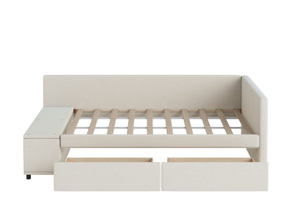 L Shaped Upholstered Platform Bed With Storage And Drawers
