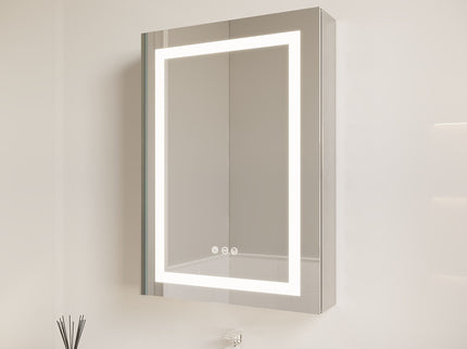 Bathroom Medicine Cabinet With LED Mirror, Anti-Fog, Waterproof, 3000K~6000K Single Door Lighted Bathroom Cabinet With Touch Swich