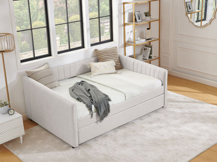 Upholstered Daybed With Trundle With Vertical Stripes
