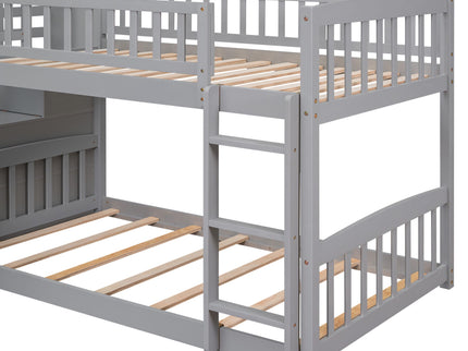 Twin Over Twin Bunk Stairway Bed With 2 Drawers And Slide - Gray