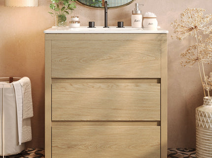 Freestanding Bathroom Vanity With Ceramic Sink, 2 Full Extension Drawers