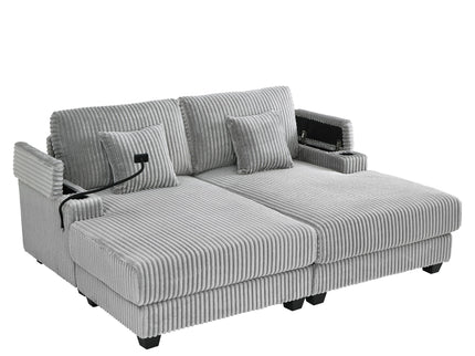 Modern Chaise Sofa With Adjustable Backrest, Cup Holders, Phone Holder & Storage Compartments For Living Room