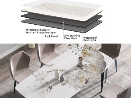 70.87" Modern Artificial Stone Pandora White Curved Black Metal Leg Dining Table - Antique White