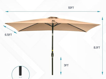Rectangular Patio Umbrella With Crank Tilt, Polyester UV-Resistant Canopy
