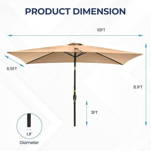 Rectangular Patio Umbrella With Crank Tilt, Polyester UV-Resistant Canopy