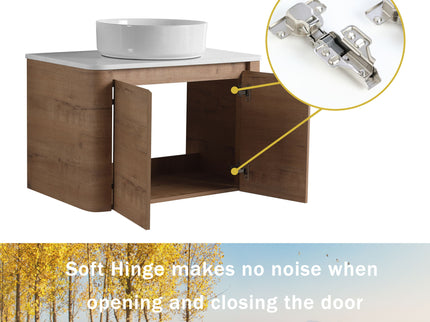 Wall Mounted Bathroom Vanity With Art Sink, 2 Storage Shelves, Soft Close Door