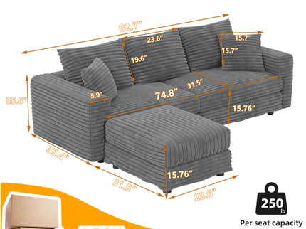 Deep Seat Convertible Sofa With Soft Pillows And Ottomans