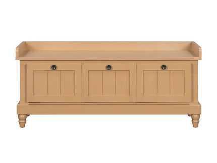 Shoe Bench With Cushion And 3 Drawers - Natural