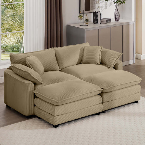 Oversized Modular Cushion Sofa With Ottoman, Low Back, Deep Seating Sofa Set