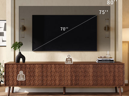 70" TV Stand For TVs Up To 80", Soft Closing Hinges And Cable Management - Walnut