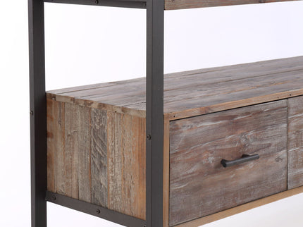 Reclaimed Wood Media TV Console Table With 3 Drarwer, Open Shelf - Antique Gray