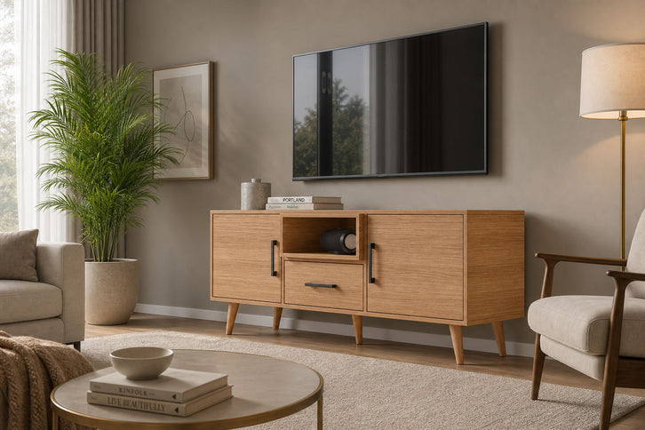 TV Stand For TVs Up To 60" With 2 Doors, 1 Drawer And 1 Open Shelf - Oak