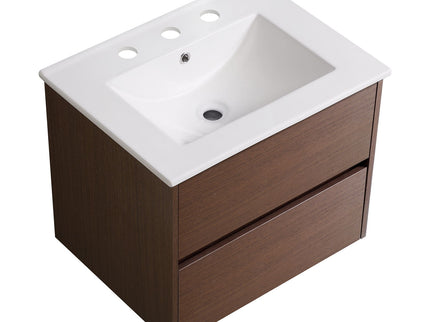 Bathroom Vanity With Basin Wall Hang Storage - Brown / Brown / White