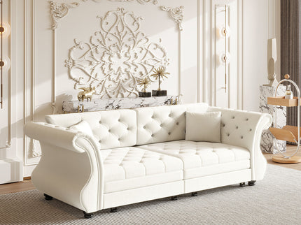 Oversized Chesterfield Pull Out Sofa Bed, Roll Arm Couch With Flower Tufting For Living Room