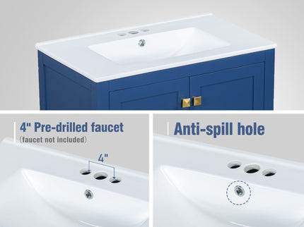 Bathroom Vanity With Single Sink, Combo Cabinet Undermount Sink, Bathroom Storage Cabinet With Two Doors And A Drawer, Soft Closing, Multifunctional Storage, Solid Wood Frame