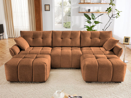 Sofa Set With Ottoman And Pillows, Textured, High Resilience Cushions
