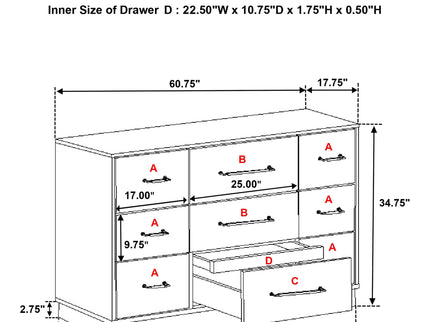 Edmondson - 9 Drawer Dresser With Hidden Jewelry Tray - Natural / Gray