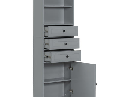 Tall Storage Cabinet With 3 Drawers And Adjustable Shelves For Bathroom