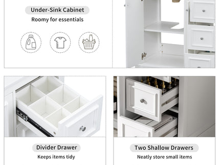 Bathroom Vanity With Sink, Soft-Close Doors, Adjustable U-Shelf, 3 Drawers