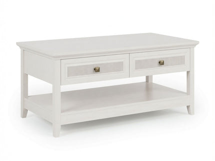 Coffee Table With Drawers & Storage Shelf - White
