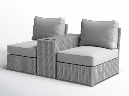 2 Person Wicker Conversation Set With Cushions, Weather Resistant