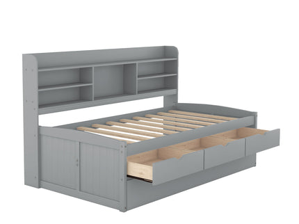 Captain Bed With Built In Bookshelves, 3 Storage Drawers, And Trundle