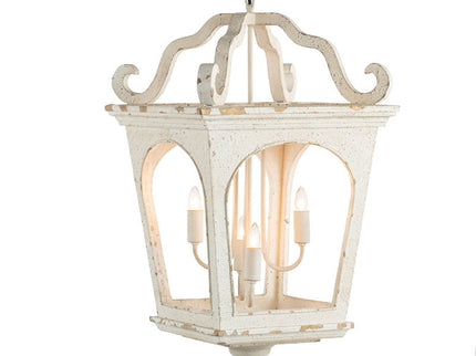 4 Light Wood Chandelier, Hanging Light Fixture With Adjustable Chain For Kitchen, Bulb Not Included - Cream White